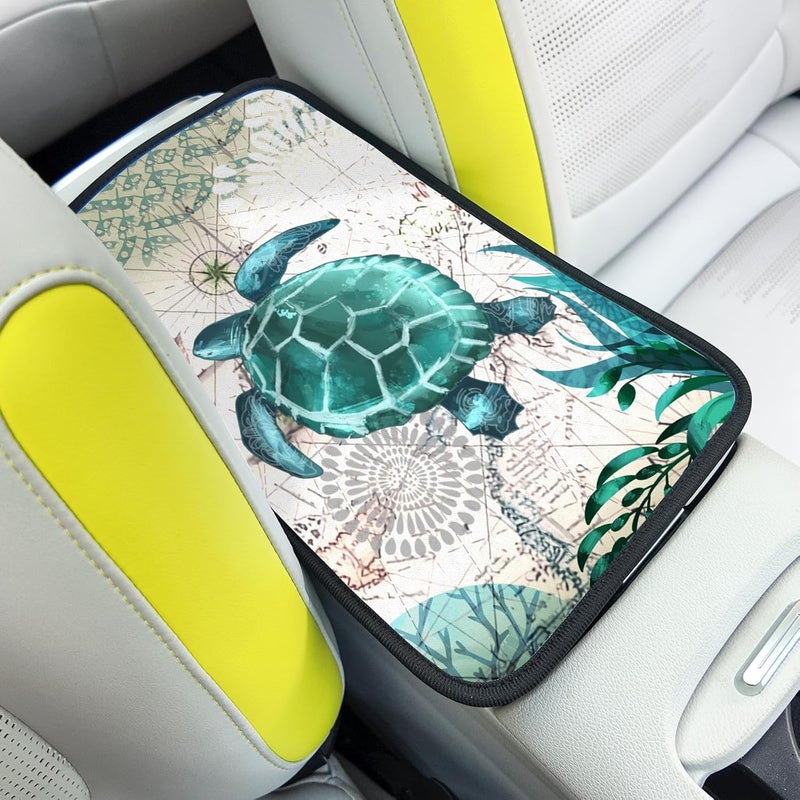 Adastrah Universal Car Center Console Cushion Pad,Sea Turtle 2 Car Armrest Pad Car Armrest Seat Box Cover Protector for Most Vehicle, SUV, Truck, Car - Image 1
